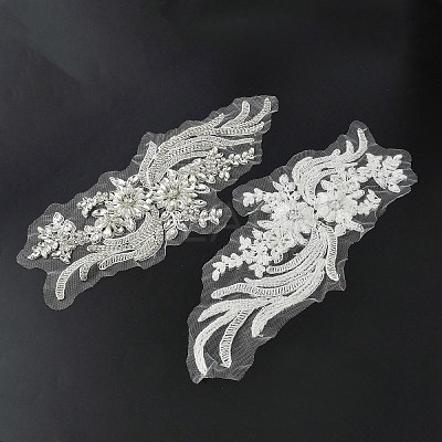 Phoenix Tail Pattern Glass Rhinestone & Mesh Base Fabrics Handwork Embroidery Cloth Sew on Appliques PATC-WH0009-02B-1
