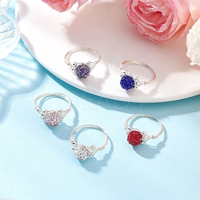 Handmade Polymer Clay Rhinestone Finger Rings for Women RJEW-JR00919-1
