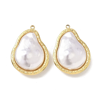 304 Stainless Steel with ABS Plastic Pearl Pendants STAS-G371-01G-02-1