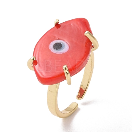 Lampwork Oval with Evil Eye Open Cuff Ring RJEW-I086-13G-08-1