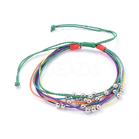 Waxed Polyester Cord Braided Bead Bracelets BJEW-JB05065-01-1