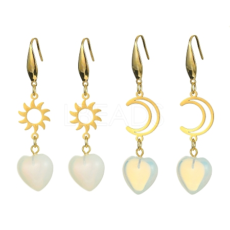 2 Pair 2 Style Opalite Heart Dangle Earrings EJEW-JE05463-1