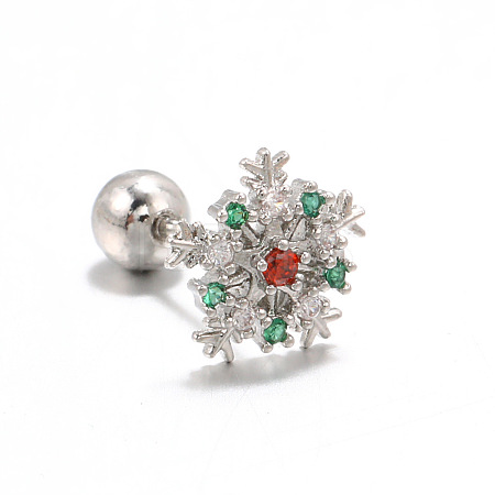 Snowflake Brass Cubic Zirconia Stud Earrings FS-WGD4C14-03-1
