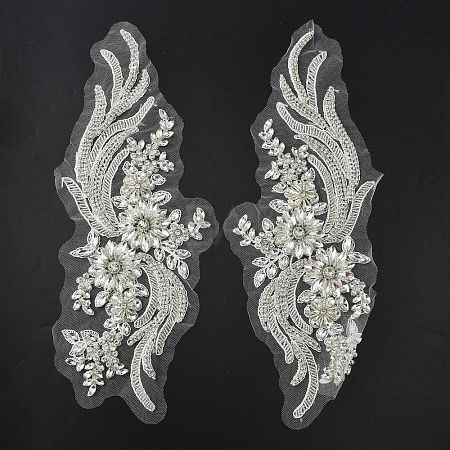 Phoenix Tail Pattern Glass Rhinestone & Mesh Base Fabrics Handwork Embroidery Cloth Sew on Appliques PATC-WH0009-02B-1
