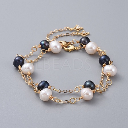Natural Cultured Freshwater Pearl Beads Link Bracelets BJEW-JB04818-1
