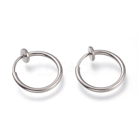 Tarnish Resistant 304 Stainless Steel Retractable Clip-on Hoop Earrings X-STAS-O135-01D-1