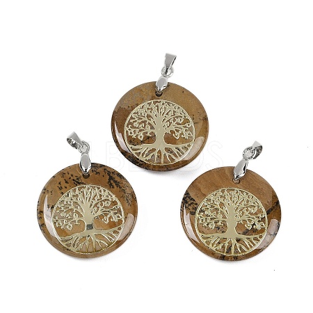 Natural Picture Jasper Flat Round Pendants G-Q188-01P-11-1