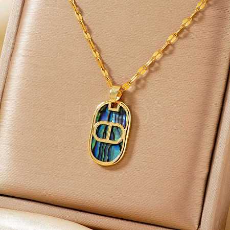 Retro Brass with Natural Paua Shell Oval Pendant Necklaces LY2705-2-1