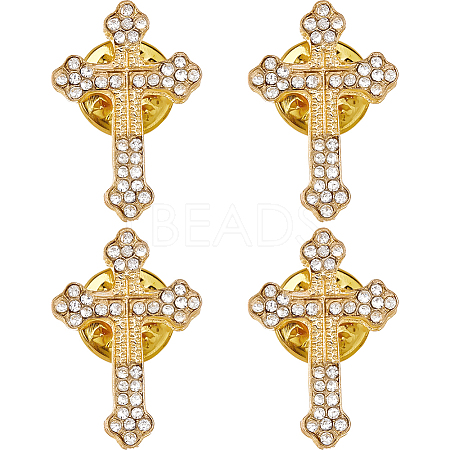 4Pcs Floral Cross Zinc Alloy Rhinestone Lapel Pin Backs for Backpack Clothes JEWB-FH0002-32G-1
