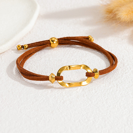 Adjustable 304 Stainless Steel Textured Oval Link Faux Suede Slider Bracelets WGFF7EF-04-1