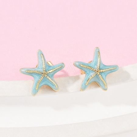 Brass Enamel Stud Earrings EJEW-R032-07G-01-1
