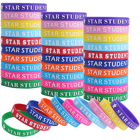 40Pcs 10 Colors Word Star Student Silicone Cord Bracelets Set Wristband BJEW-GF0001-13-1