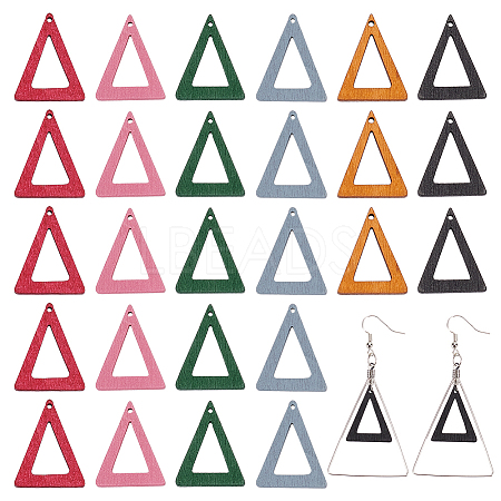  120Pcs 6 Colors Wood Pendants WOOD-NB0002-23-1