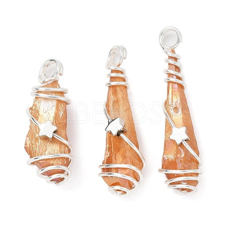 Electroplated Raw Rough Natural Quartz Crystal Copper Wire Wrapped Pendants PALLOY-JF02413-02-1