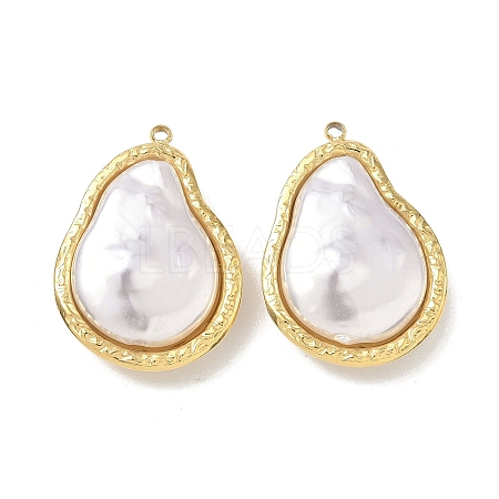 304 Stainless Steel with ABS Plastic Pearl Pendants STAS-G371-01G-02-1