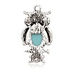 Antique Silver Plated Halloween Owl Alloy Dyed Synthetic Turquoise Pendants PALLOY-J652-01AS-2