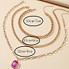3Pcs Elegant Alloy Fuchsia Rhinestone Rectangle Pendant 3 Layer Necklaces Sets QV2693-1-3