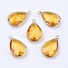 Golden Tone Brass Glass Teardrop Pendants GLAA-M006-A-20G-1