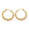 304 Stainless Steel Round Beaded Hoop Earrings with Cubic Zirconia for Women STAS-D085-40G-1