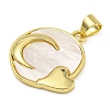 Rack Plating Brass Pave Shell Flat Round Heart Pendants KK-Z063-13G-02-2