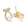 Clear Cubic Zirconia Bowknot with Plastic Pearl Stud Earrings EJEW-A072-09LG-2