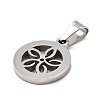 Flat Round with Flower 304 Stainless Steel Pendants STAS-M121-03P-2