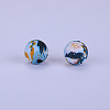 Printed Round with Flower Pattern Silicone Focal Beads SI-JX0056A-163-1
