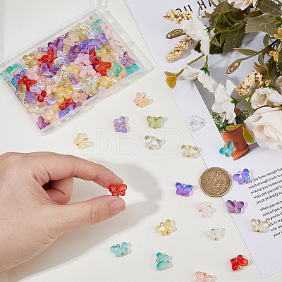 120Pcs 12 Colors Glass Butterfly Charms PALLOY-DC00029-1