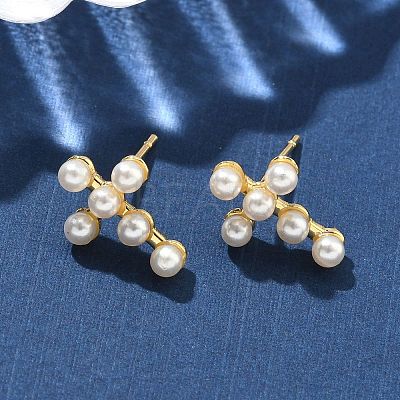 Cross Brass Stud Earrings EJEW-A132-01G-1