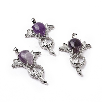 Natural Amethyst Teardrop Pendants G-P496-03P-21-1