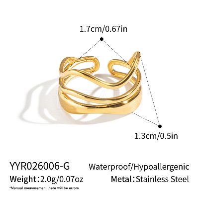 304 Stainless Steel Layered Waved Cuff Rings IP1219-1-1