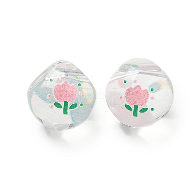Transparent Printed Acrylic Beads OACR-H124-08-1