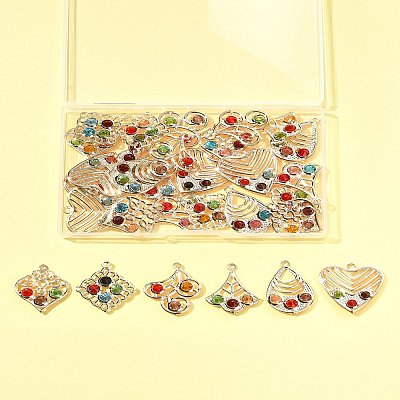 30Pcs 6 Styles Iron & Glass Pendants IFIN-FS0001-52-1
