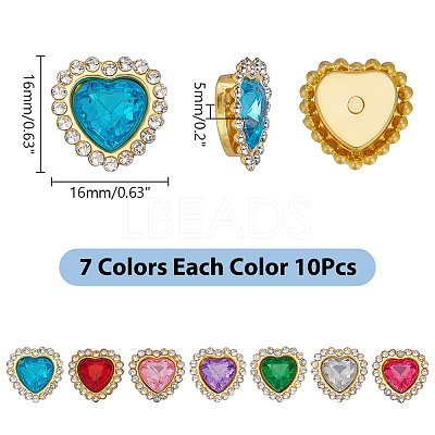 70Pcs 7 Colors Heart Sew on Rhinestones GLAA-AR0001-84-1