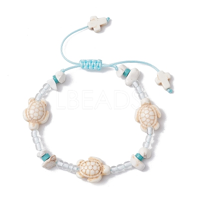 Adjustable Synthetical Turquoise & Magnesite Beaded Braided Bead for Women BJEW-JB11546-1