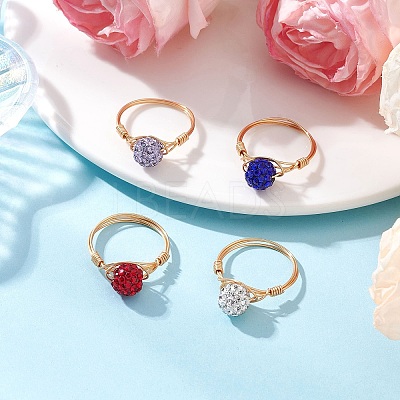 Handmade Polymer Clay Rhinestone Finger Rings for Women RJEW-JR00920-02-1
