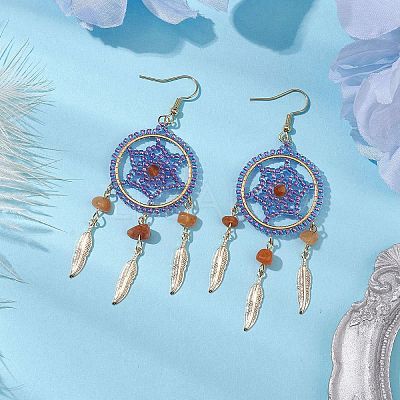 304 Stainless Steel with Glass Dangle with Natural Agate Stud Earring EJEW-MZ00185-02-1