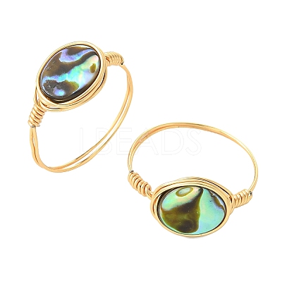 Oval Abalone Shell/Paua Shell Finger Rings RJEW-JR01032-1