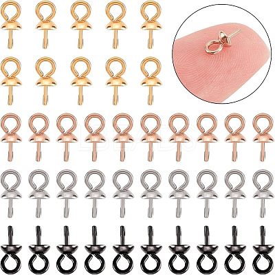 40Pcs 4 Colors Ion Plating(IP) 304 Stainless Steel Cup Pearl Peg Bails Pin Pendants STAS-UN0032-70-1