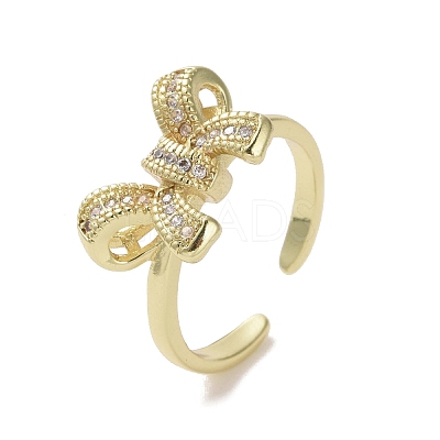 Brass Micro Pave Cubic Zirconia Open Cuff Ring RJEW-K256-58F-G-1