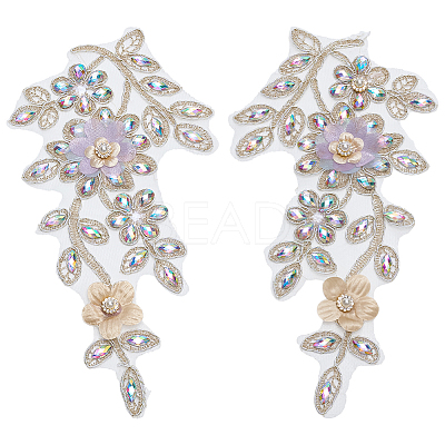 2Pcs 2 Styles Flower Polyester & Glass & Plastic Pearl Embroidery Sew on Ornament Accessories PATC-FG0003-42-1