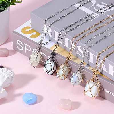 2Pcs 2 Style Brass Braided Macrame Pouch Empty Stone Holder for Pendant Necklaces Making NJEW-SZ0001-65B-1
