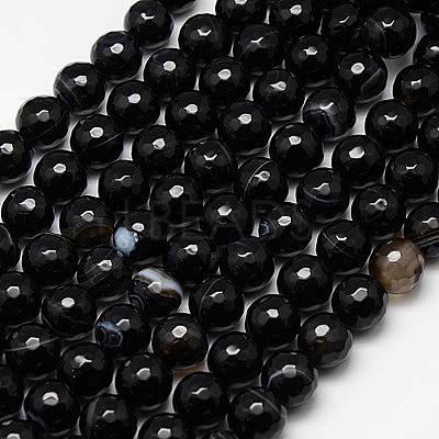 Natural Black Striped Agate/Banded Agate Beads Strands G-G581-10mm-03-1