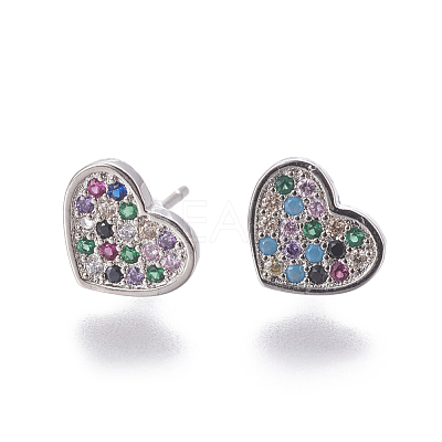 Brass Cubic Zirconia Stud Earrings X-EJEW-E239-09P-1