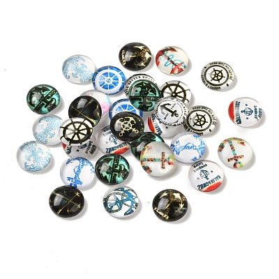 Helm &  Anchor Printed Glass Cabochons GGLA-A002-10mm-WW-1