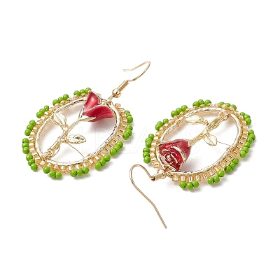 Valentine's Day Alloy Enamel Seed Glass Dangle Earrings EJEW-MZ00391-03-1