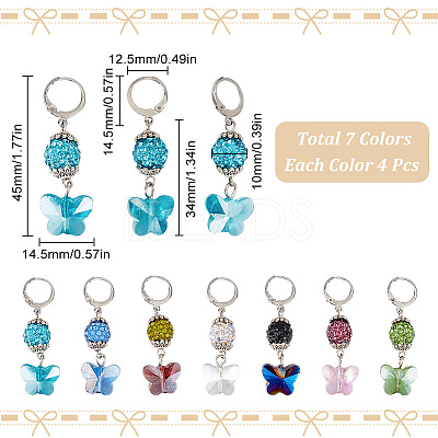 28Pcs 7 Styles Butterfly Glass Pendant Locking Stitch Markers HJEW-SC00092-1