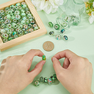 100Pcs Printed Transparent Resin European Beads RESI-PA0001-18A-1