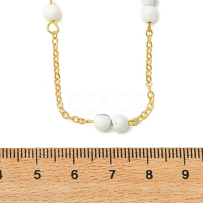 5MM Round Natural Howlite Beads Brass Cable Chain Necklaces for Women NJEW-JN06378-01-1