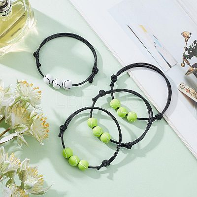 20Pcs 2 Colors Plastic Round Beaded Bracelets Set with Wax Rope BJEW-GF0001-11-1